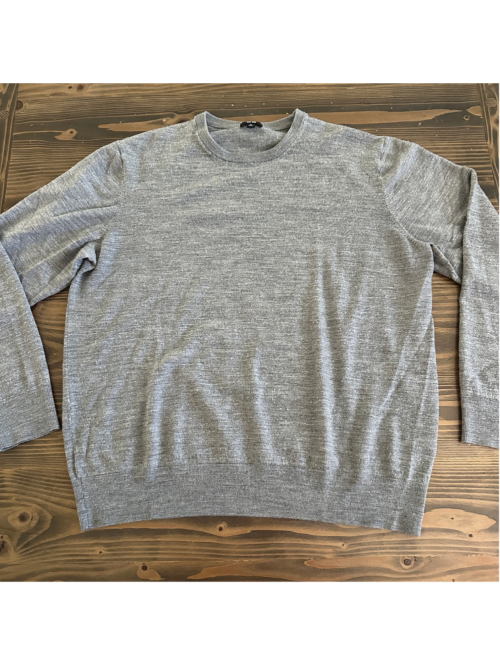 Men's Uniqlo XL Pure New Wool Sweater Gray 100% Wool Crewneck Pullover